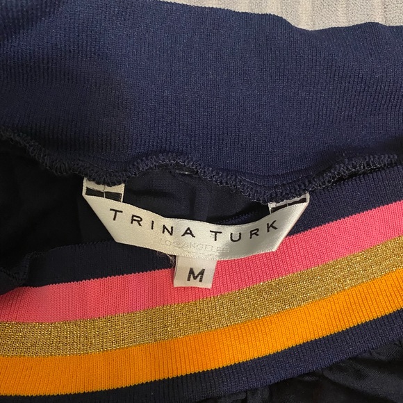 Trina Turk Beach Off The Shoulder Varsity 3/4 Sleeve Top in Navy Blue Womens M - Picture 3 of 4